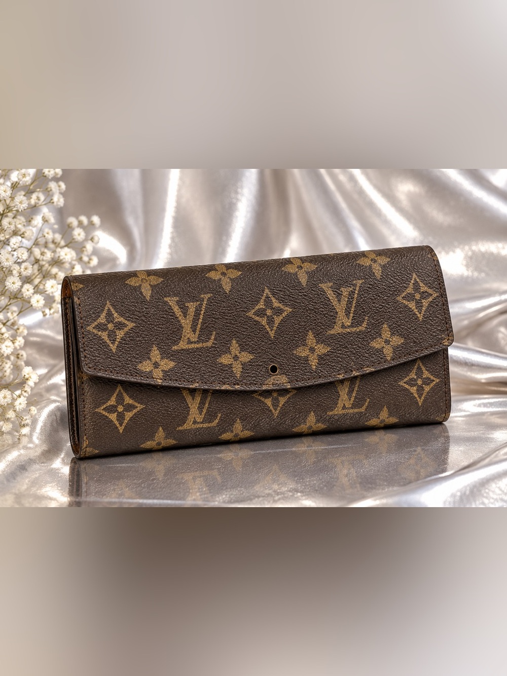 Louis Vuitton Monogram Trifold Long Wallet Brown Vintage Missing Snap AS IS